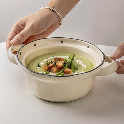 Polka Dot Print  Dual-handle Soup Bowl