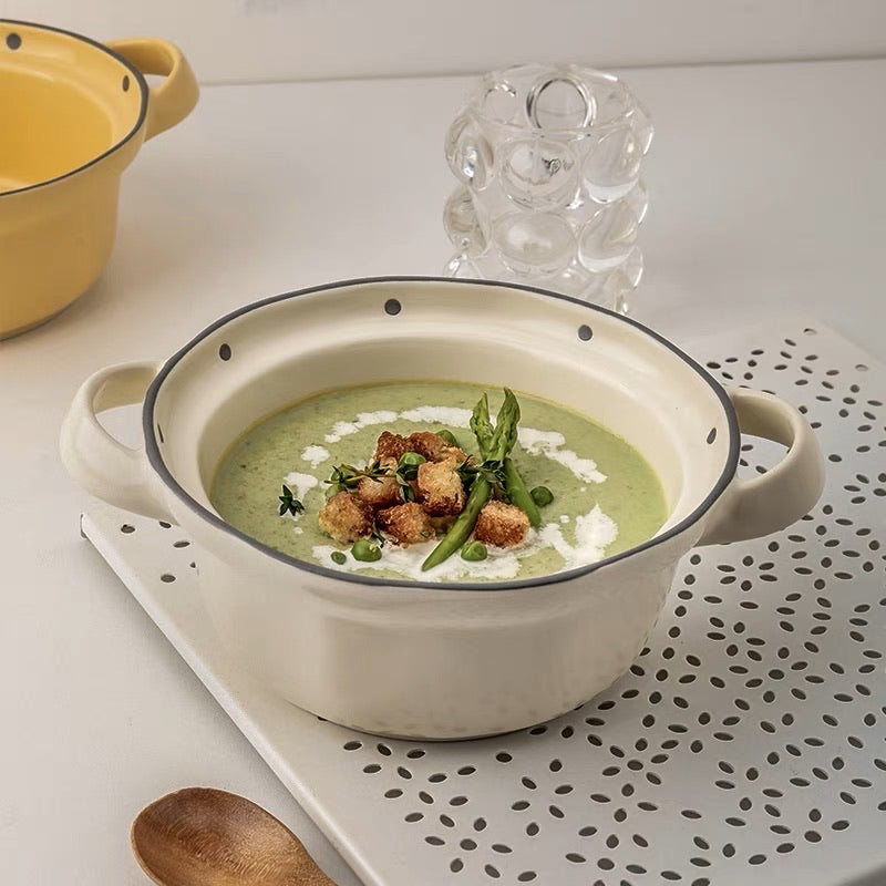 Polka Dot Print  Dual-handle Soup Bowl