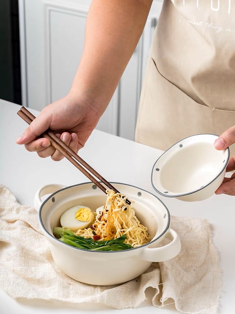 Polka Dot Print  Dual-handle Soup Bowl