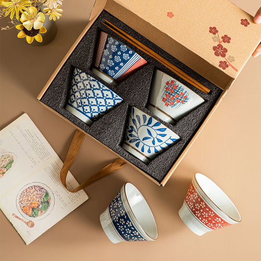 Japanese-Style Ceramic Bowl & Chopstick Gift Set