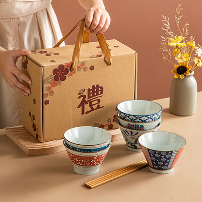 Japanese-Style Ceramic Bowl & Chopstick Gift Set