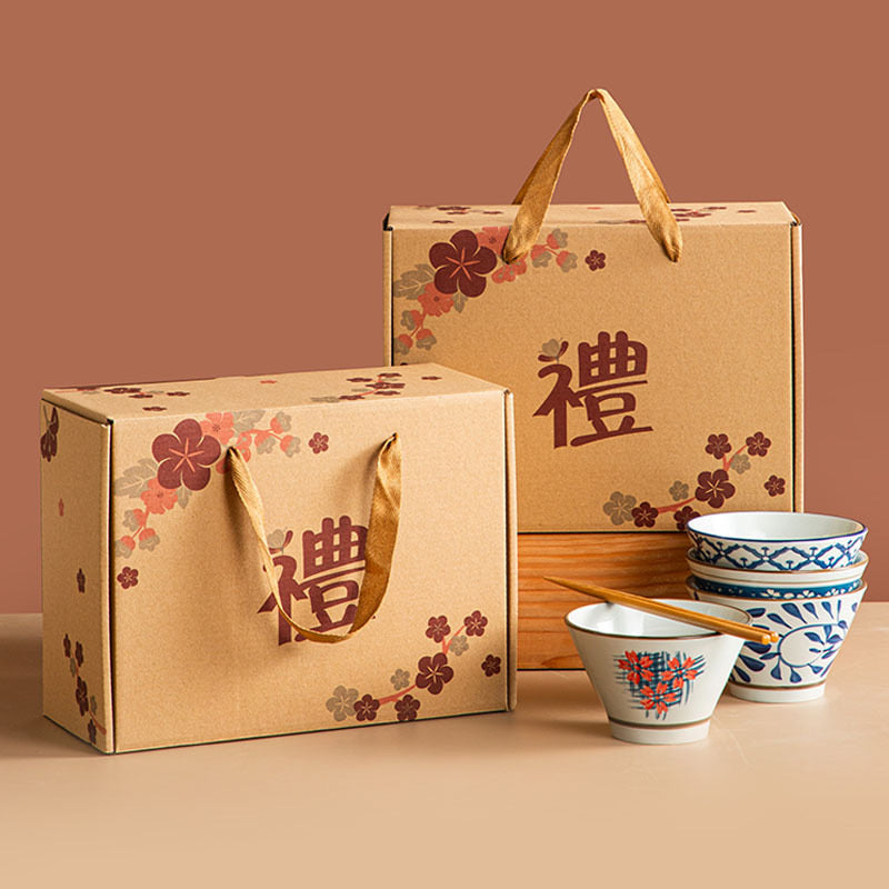 Japanese-Style Ceramic Bowl & Chopstick Gift Set