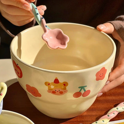 Adorable Duck and Bear Large-Capacity Japanese Ramen Bowl