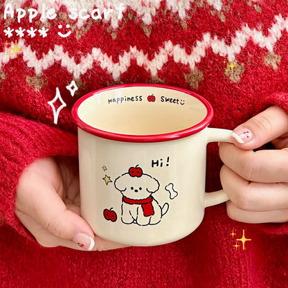 Red Apple & Scarf Puppy Handle Mug