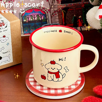 Red Apple & Scarf Puppy Handle Mug