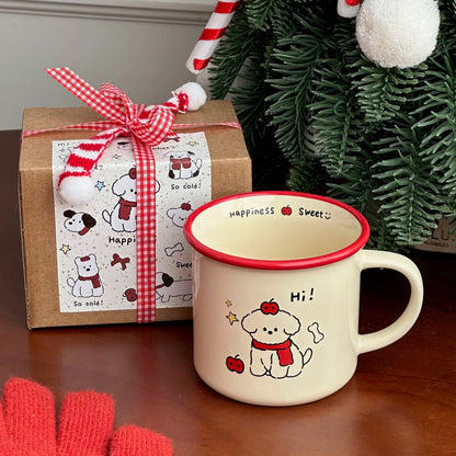 Red Apple & Scarf Puppy Handle Mug