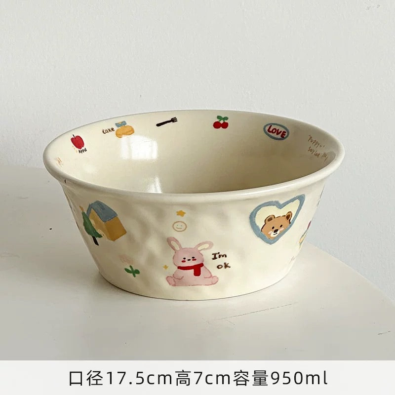 Hand-Painted Cartoon Ceramic Bowl