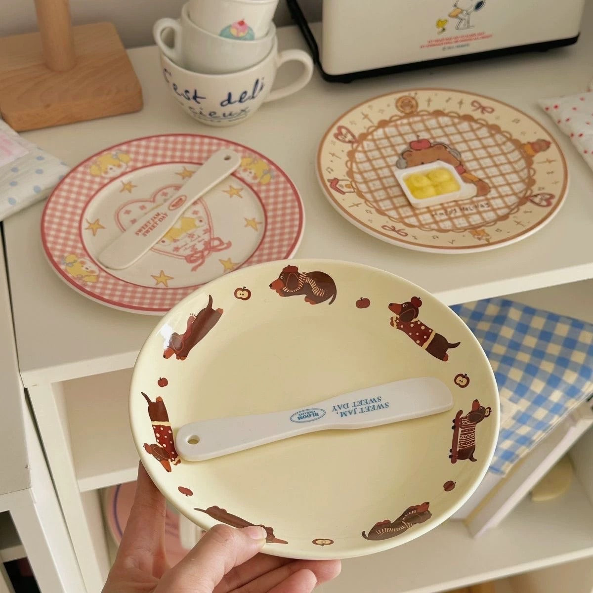 Cream-Colored Dachshund Ceramic Plate