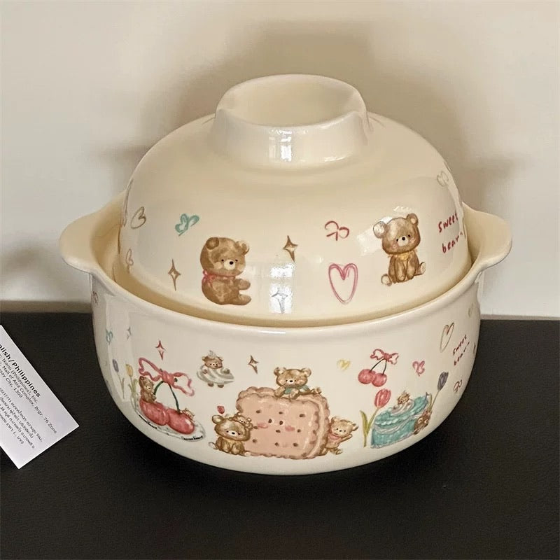 Cookie Bear Double-Bowl Ceramic Set