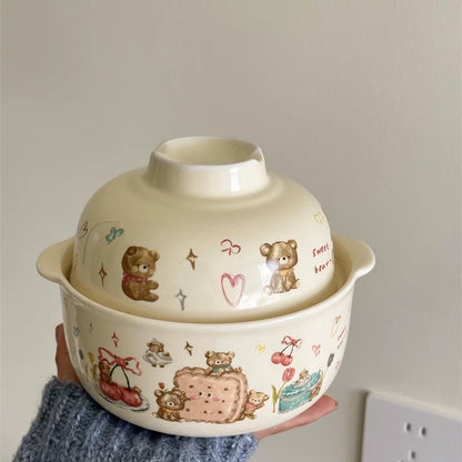 Cookie Bear Double-Bowl Ceramic Set