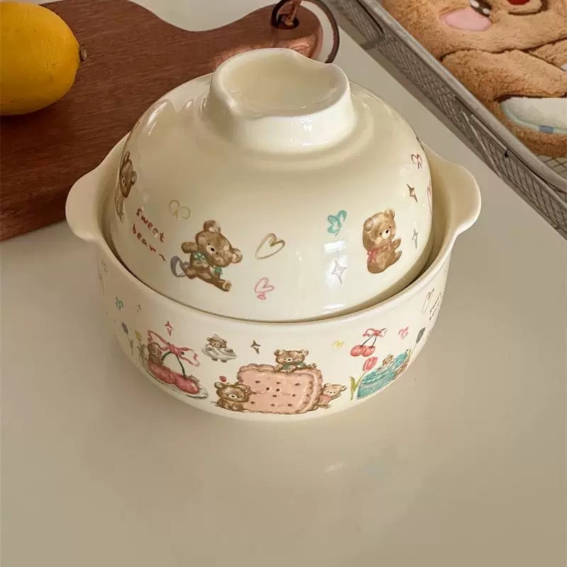 Cookie Bear Double-Bowl Ceramic Set