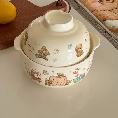 Cookie Bear Double-Bowl Ceramic Set