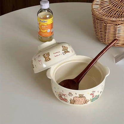 Cookie Bear Double-Bowl Ceramic Set