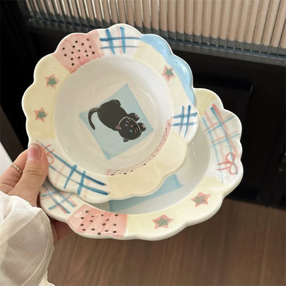 Handmade Black Cat Ceramic Dinner Plate