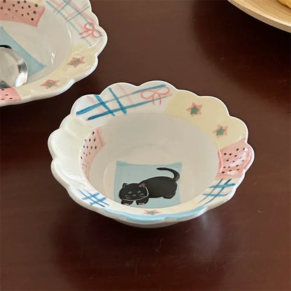 Handmade Black Cat Ceramic Dinner Plate