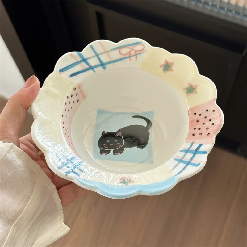 Handmade Black Cat Ceramic Dinner Plate