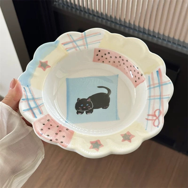 Handmade Black Cat Ceramic Dinner Plate