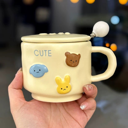 Cute Animal 3D Ceramic Mug (With Lid and Spoon)