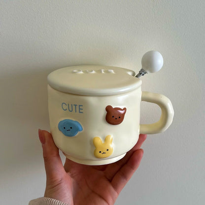 Cute Animal 3D Ceramic Mug (With Lid and Spoon)