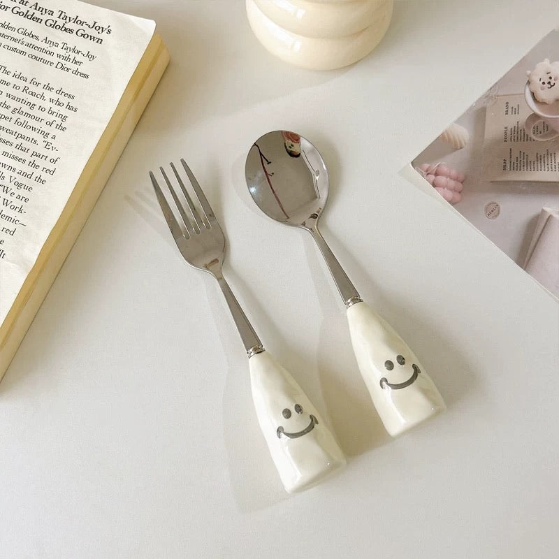 Smiley Face Ceramic Handle Cutlery Set (3-Piece)