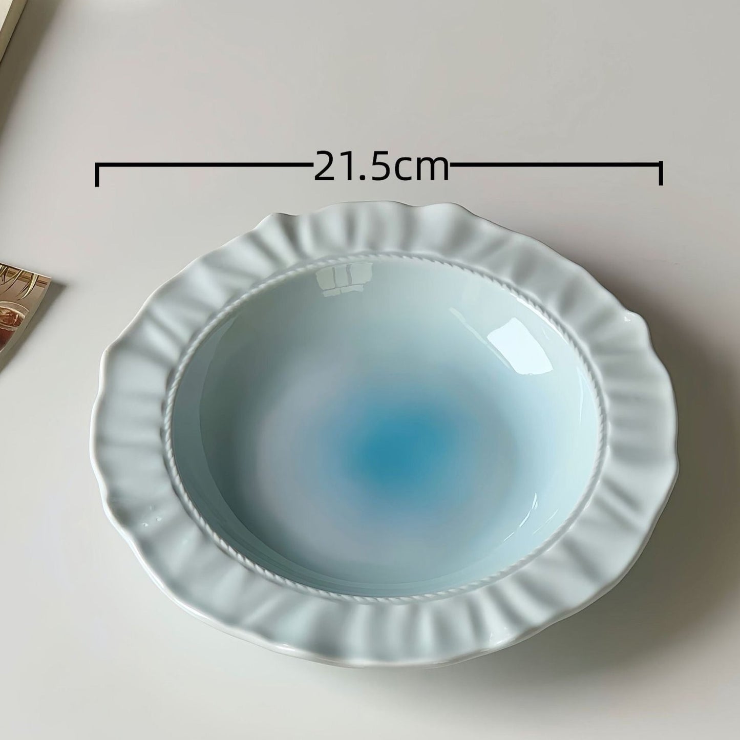 Gradient Macaron-Colored Fluted Ceramic Plate