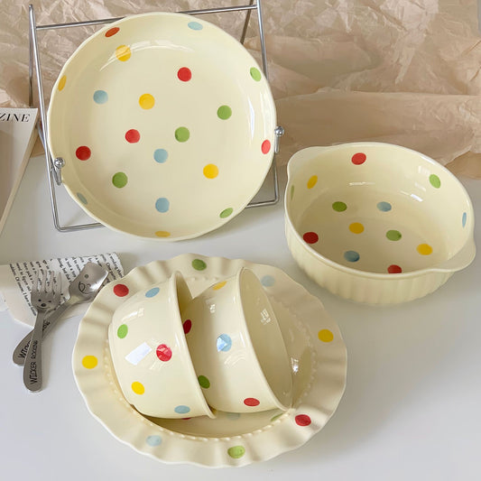 Colorful Polka Dot Ceramic Tableware Set (4-Piece)