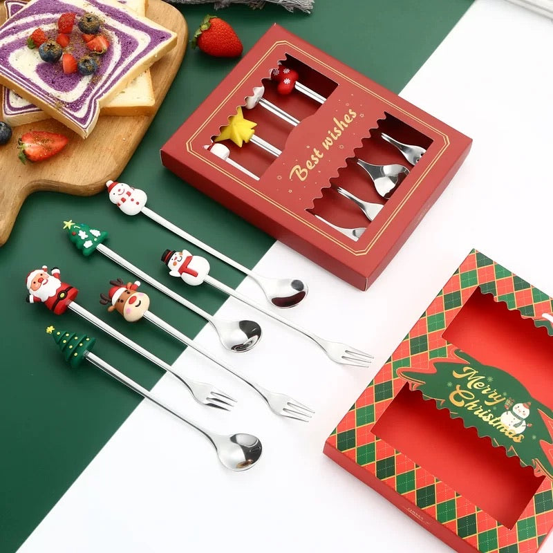 Christmas Stainless Steel Fork and Spoon Gift Set