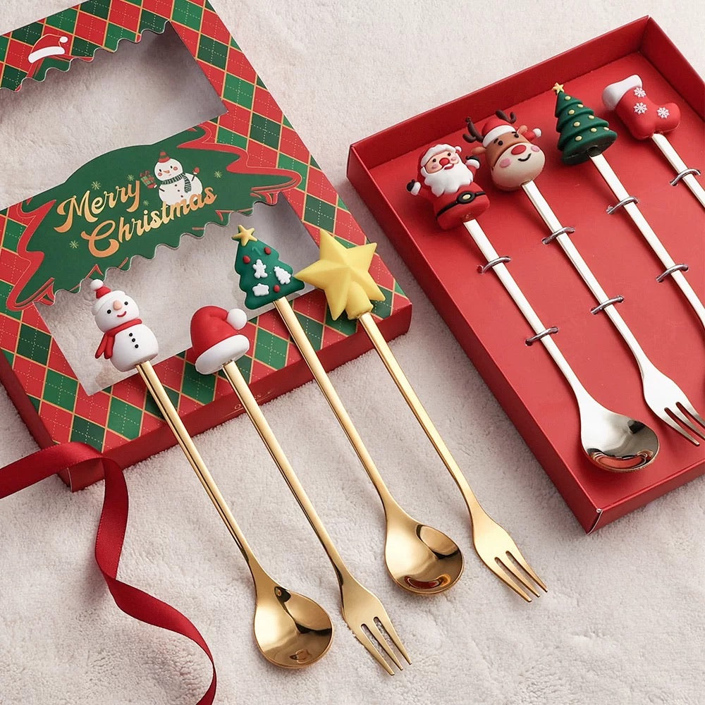 Christmas Stainless Steel Fork and Spoon Gift Set