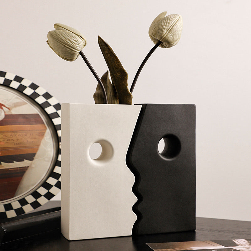 Facial Frosted Black and White Vases (Set Of 2)