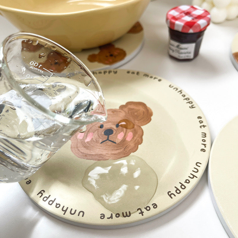 NoEmo Unhappy Bear Ceramic Coaster