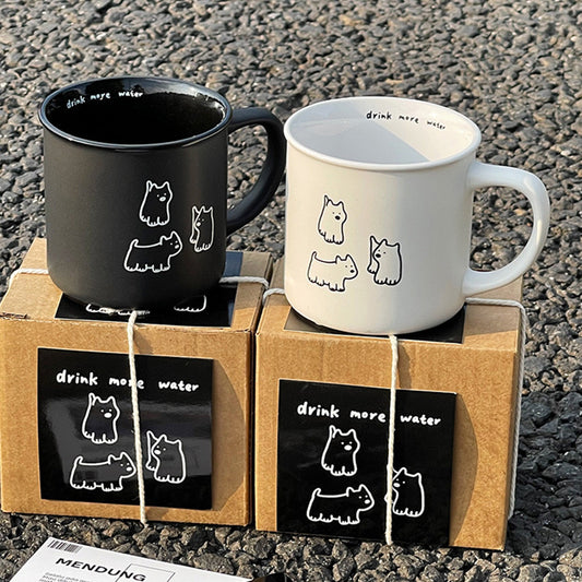 Black&White Three Puppy Couple Mug Cup