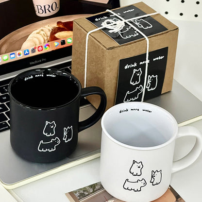 Black&White Three Puppy Couple Mug Cup