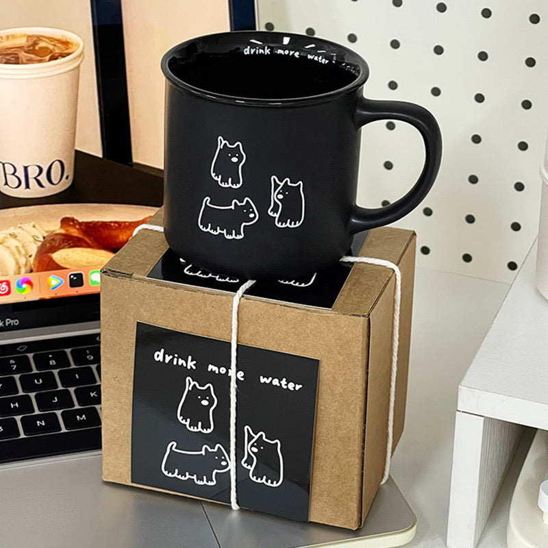 Black&White Three Puppy Couple Mug Cup