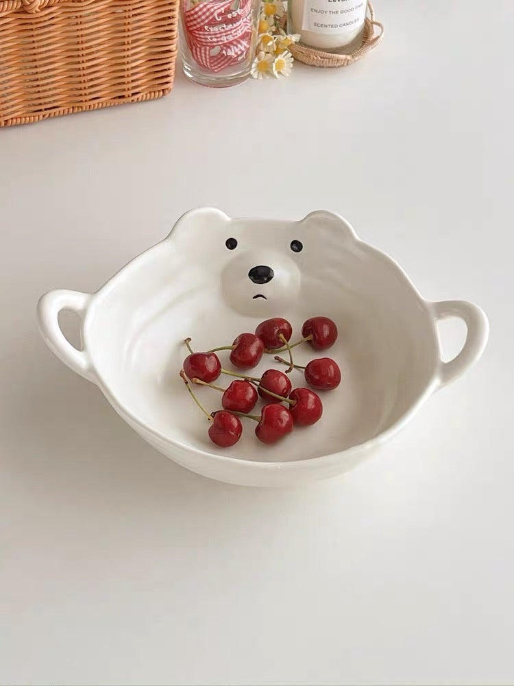 Korean Style Cute Dual-Handle Ceramic Bowl