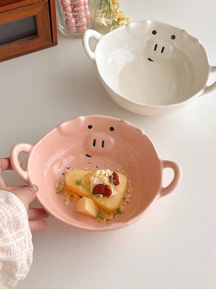 Korean Style Cute Dual-Handle Ceramic Bowl