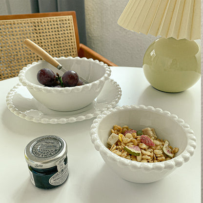 Pearl Edge Ceramic Bowl and Plate Set