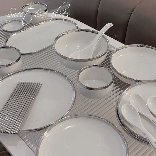 Silver Edge Minimalist Dinnerware Set (Set Of 2)