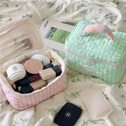 Korean-style Plaid Print Cosmetic Bag