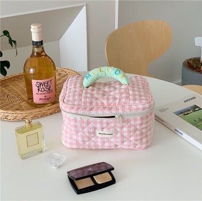 Korean-style Plaid Print Cosmetic Bag