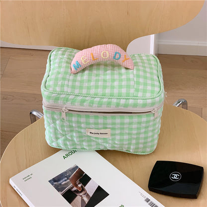 Korean-style Plaid Print Cosmetic Bag