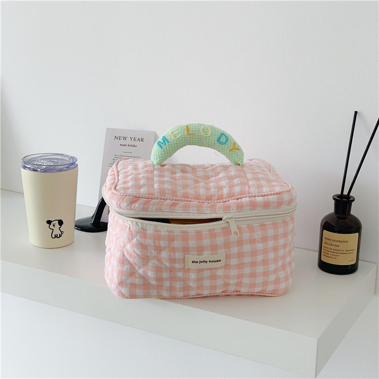 Korean-style Plaid Print Cosmetic Bag