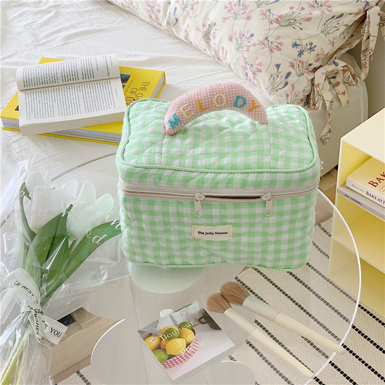 Korean-style Plaid Print Cosmetic Bag