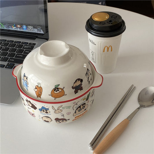 Crayon Shin-chan Ceramic Noodle Bowl With A Lid