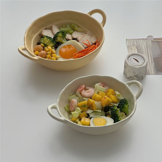 Irregular Dual-Handled Ceramic Bowl