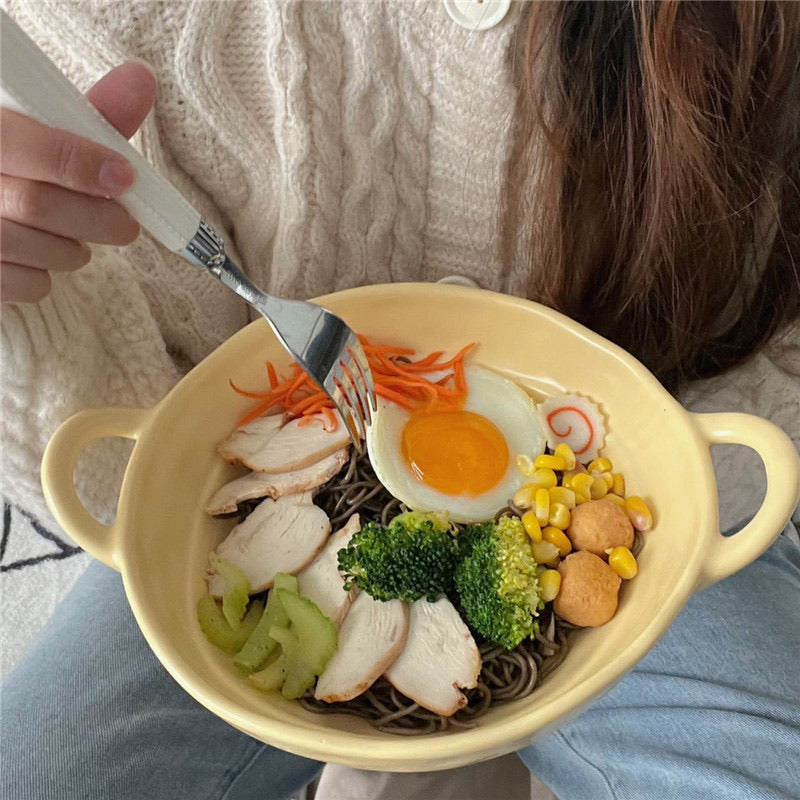 Irregular Dual-Handled Ceramic Bowl