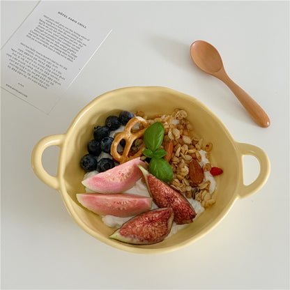 Irregular Dual-Handled Ceramic Bowl