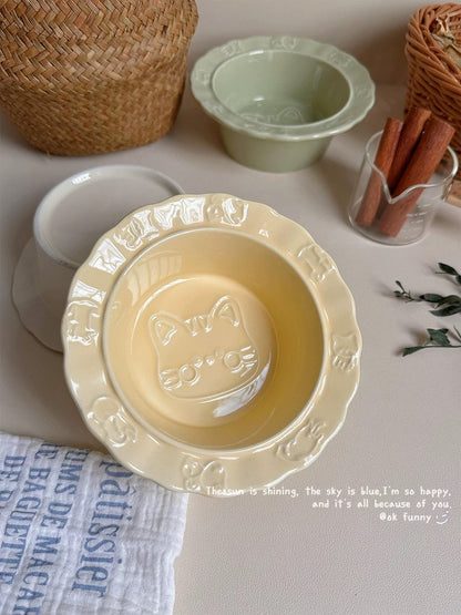 Cute Animal Ceramic Bowl Set (Conical Bowl + Scalloped Bowl)