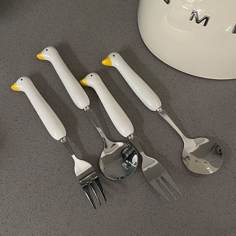 Cute Duck-Shaped Spoon and Fork Set