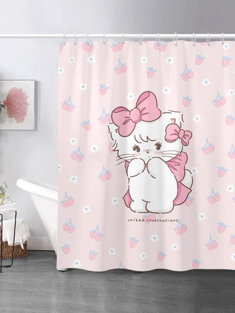 Cute Mikko Bow Shower Curtain with Hooks