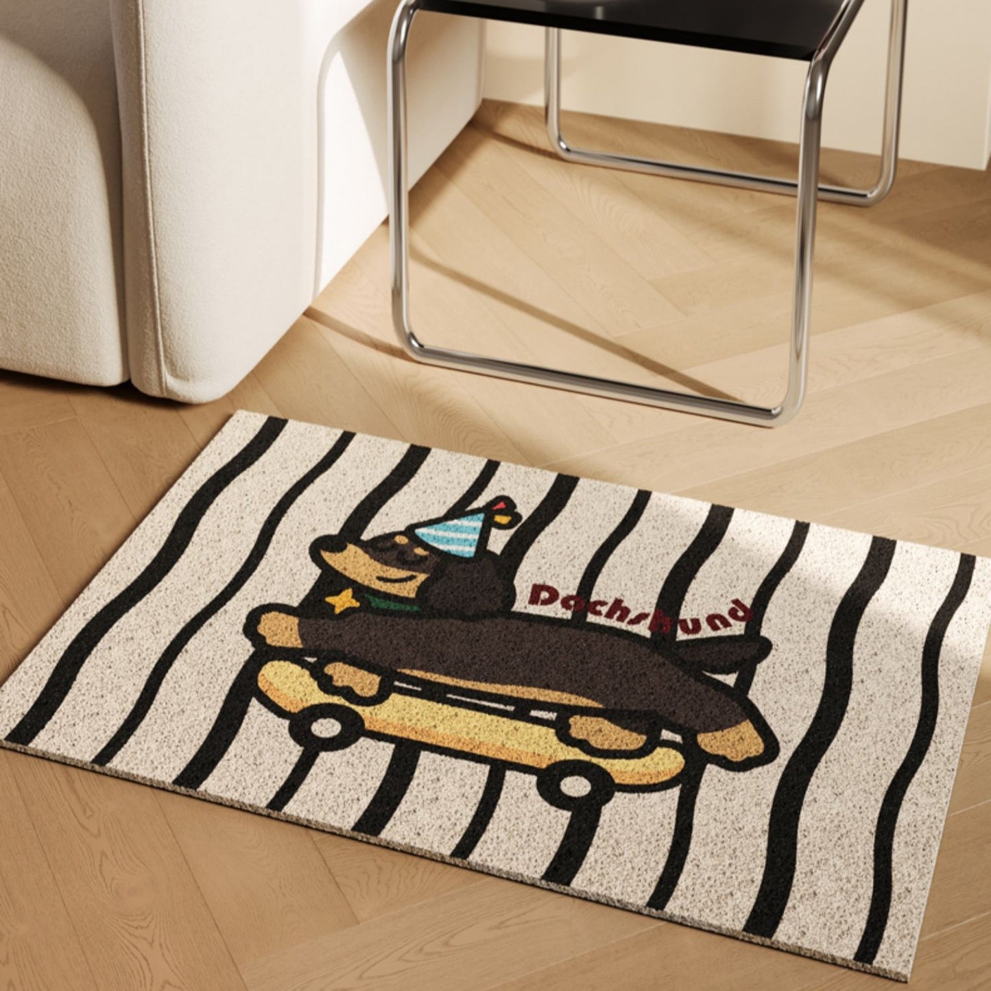Skateboarding Dachshund Silk Loop Doormat